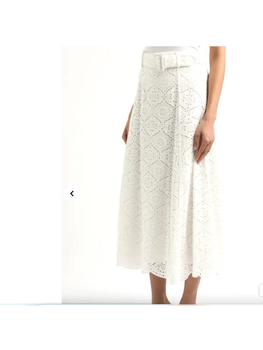 Veronica Beard White Eyelet Belted Midi Skirt